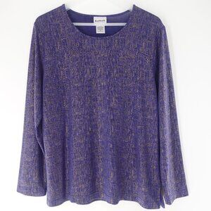 BonWorth Long Sleeve Semi Sheer Petite Small Violet Metallic Pullover Top